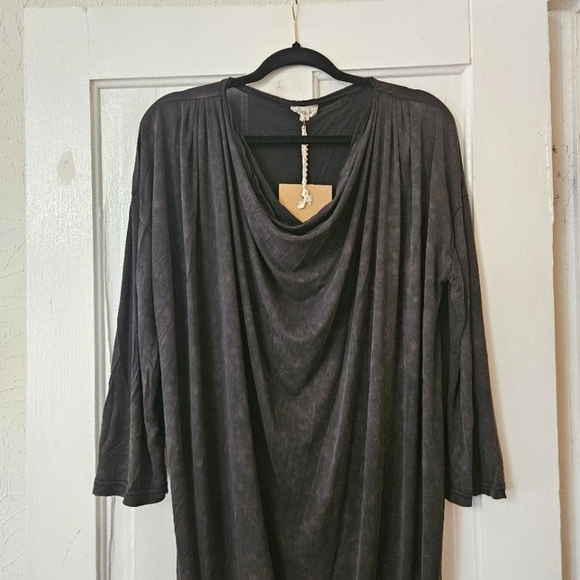 POL Women's Oversized Long Sleeve Black Mineral Wash Dress Size Small Boho - Picture 2 of 8
